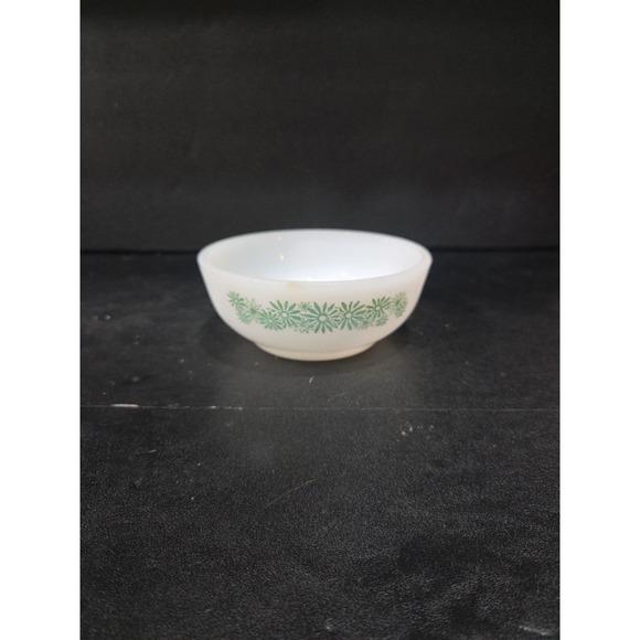 Glasbake Milk Glass Casserole Dish, Green Floral Ovenware, Vintage Glass Bowl - Picture 1 of 9